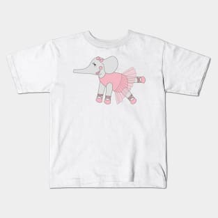 Grey Ballerina Elephant In Pink Tutu Digital Art | Melanie Jensen Illustrations Kids T-Shirt